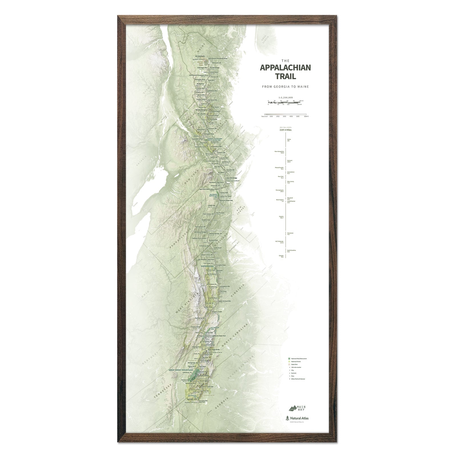 Appalachian Trail Shaded Relief Map