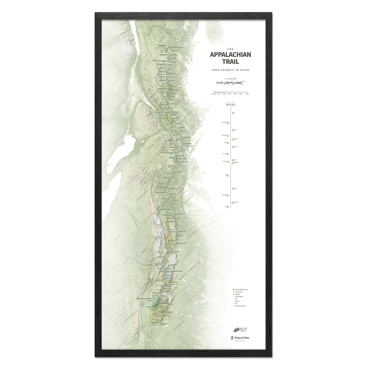 Appalachian Trail Shaded Relief Map
