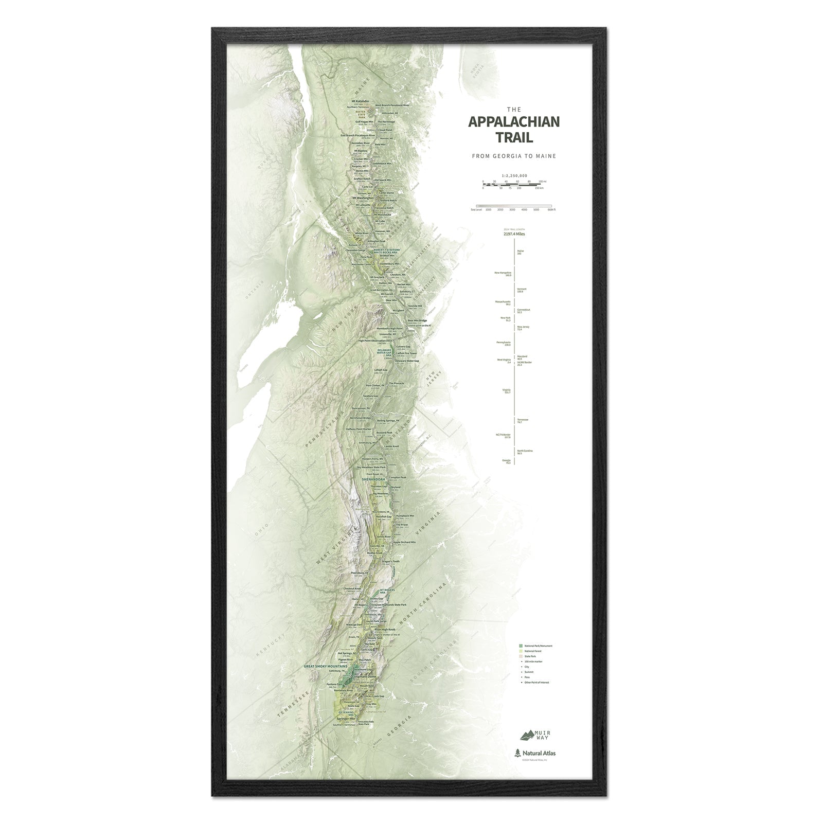Appalachian Trail Shaded Relief Map