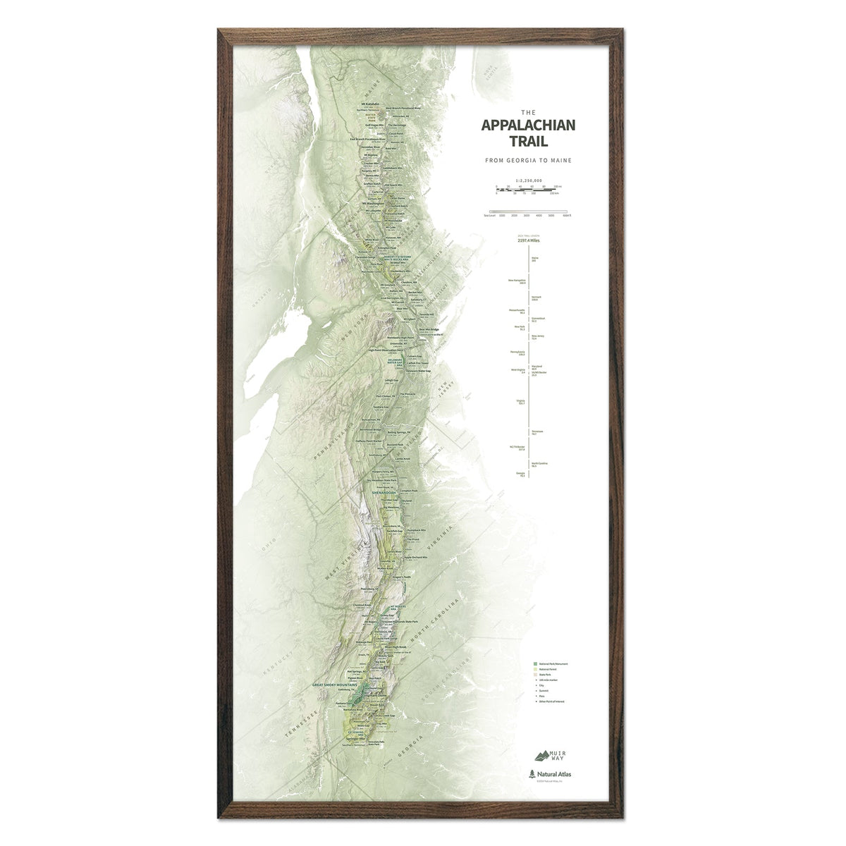 Appalachian Trail Shaded Relief Map
