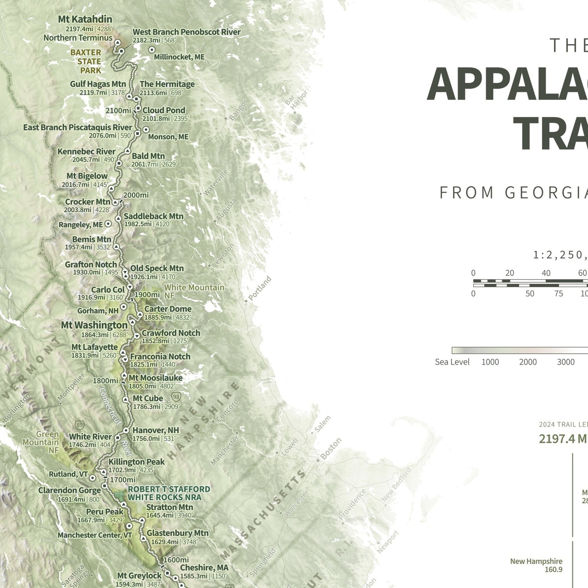 Appalachian Trail Shaded Relief Map