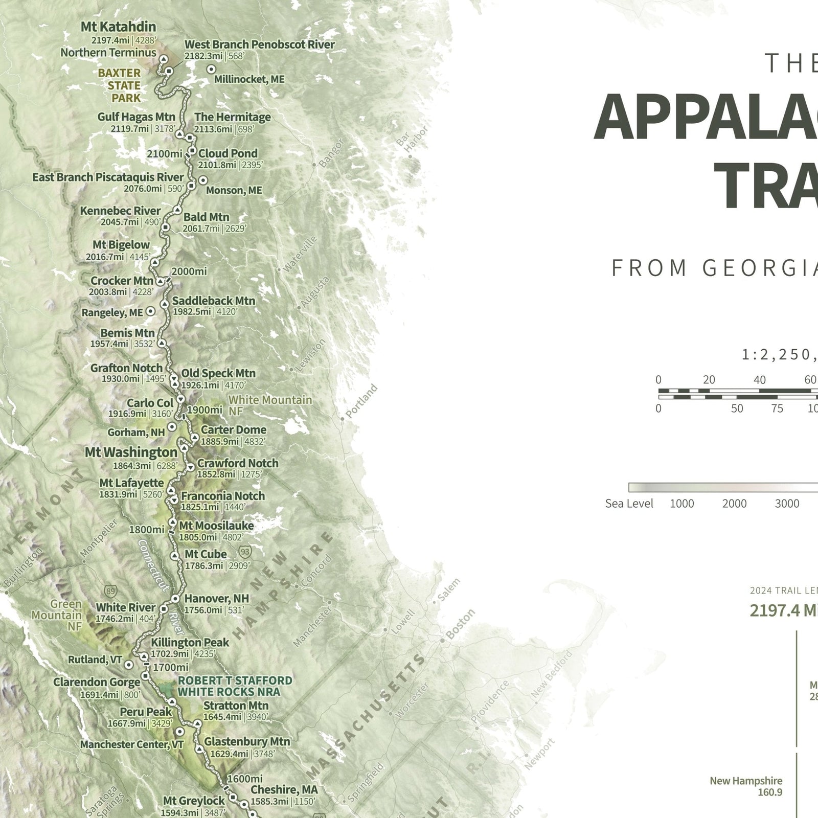 Appalachian Trail Shaded Relief Map