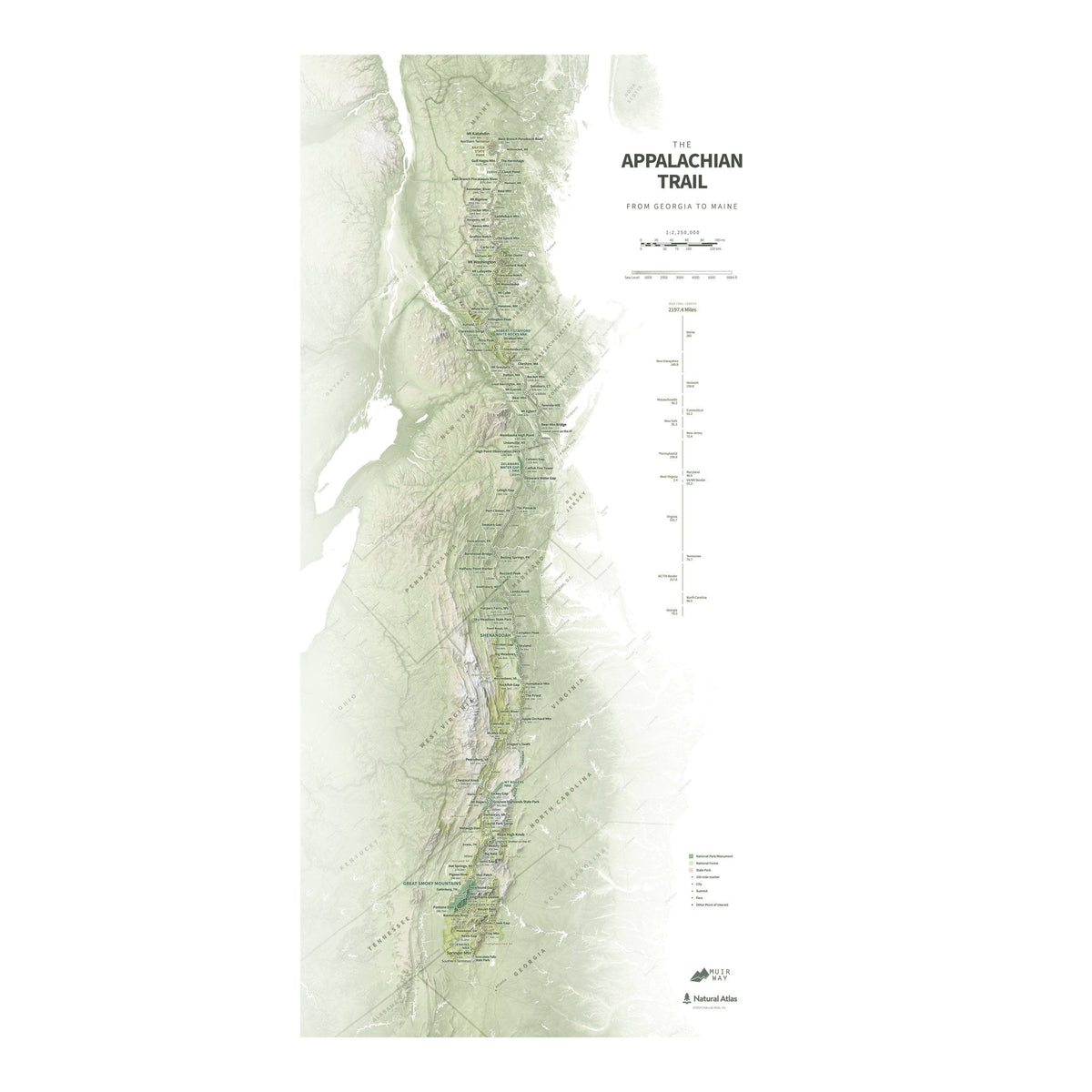 Appalachian Trail Shaded Relief Map