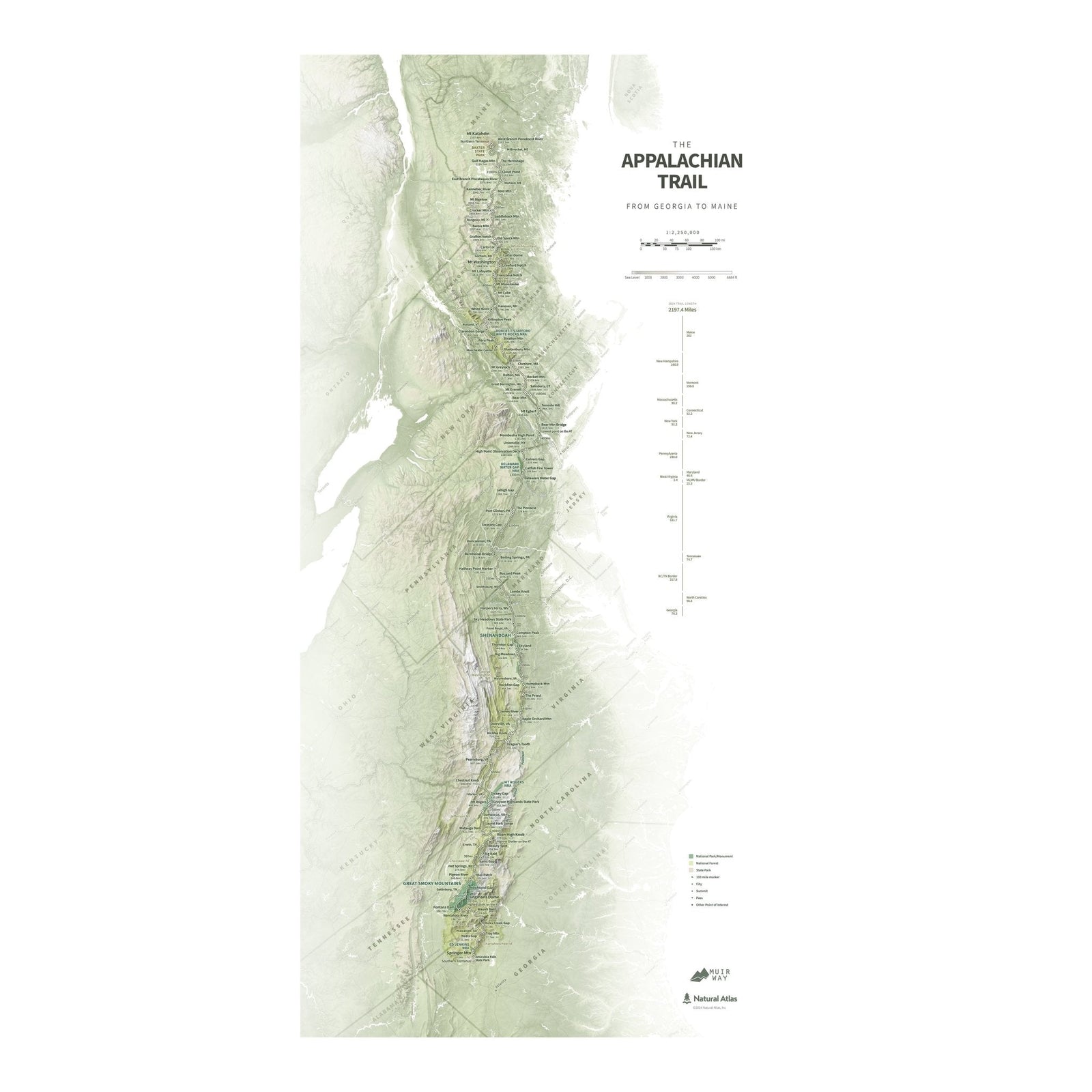 Appalachian Trail Shaded Relief Map