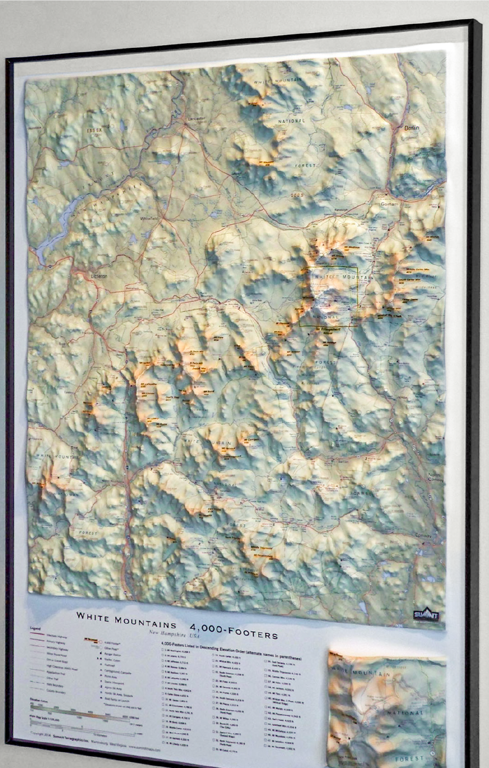 3D Wall Map of the New Hampshire 4,000-Footers (Framed)