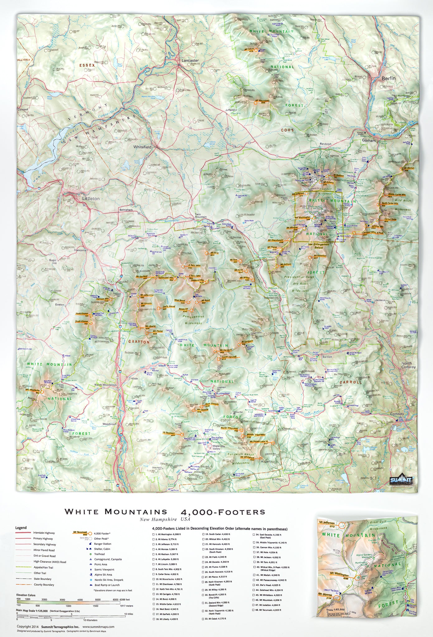 3D Wall Map of the New Hampshire 4,000-Footers